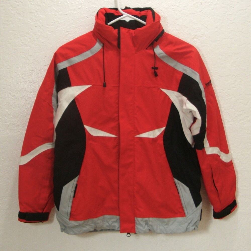 MAIER SKI Jacket Red Black Hood KIDS Euro 140 US 8-10 Zip Up Coat Snow Germany